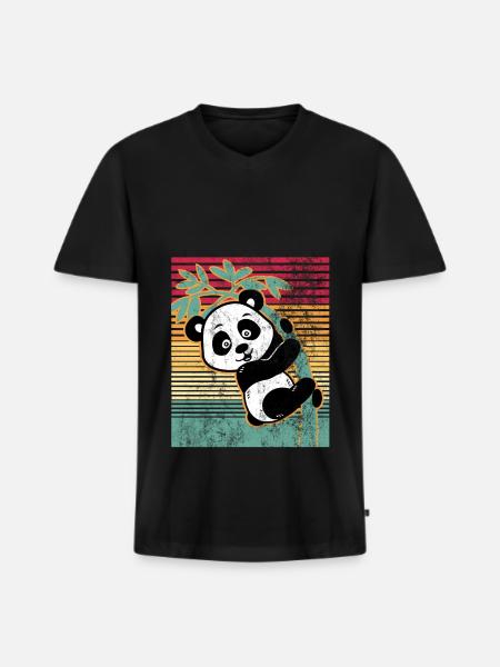 pandabär - Männer Premium Bio T-Shirt mit V-Ausschnitt - Schwarz