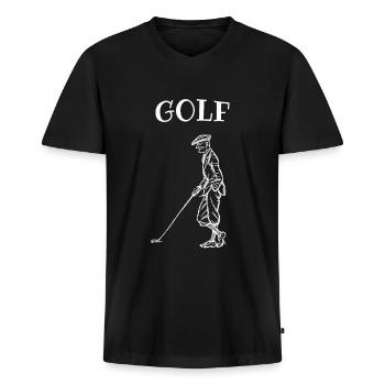 Golf Golfen Golfer Golfplatz - Männer Premium Bio T-Shirt mit V-Ausschnitt - Schwarz - Vorne - Nico (187cm)
