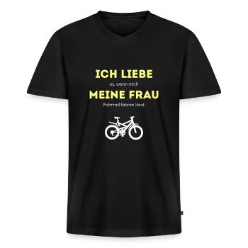 Mountainbiker Mountainbike lustiger Spruch - Männer Premium Bio T-Shirt mit V-Ausschnitt - Schwarz - Vorne - Nico (187cm)