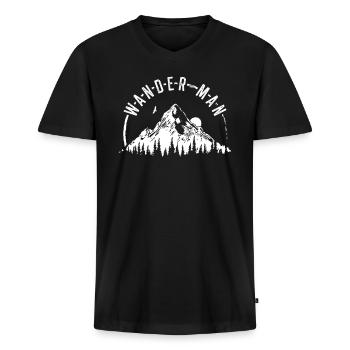 Wanderer Man Wandern Wander Hiking Outdoor - Männer Premium Bio T-Shirt mit V-Ausschnitt - Schwarz - Vorne - Nico (187cm)
