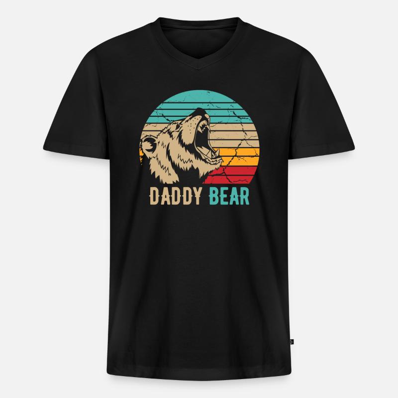 Papa Bär - Männer Premium Bio T-Shirt mit V-Ausschnitt - Schwarz