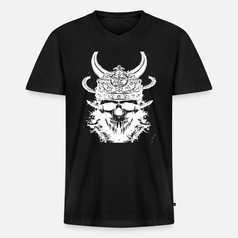 Wikinger Schädel - Männer Premium Bio T-Shirt mit V-Ausschnitt - Schwarz