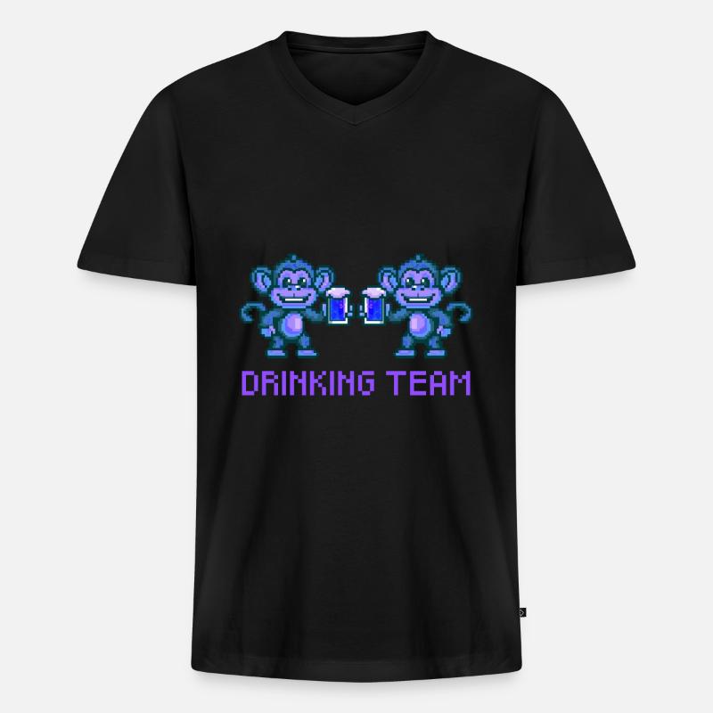 Affe Drinking Team Bier Party - Männer Premium Bio T-Shirt mit V-Ausschnitt - Schwarz
