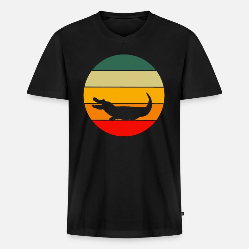 Retro Krokodil - Männer Premium Bio T-Shirt mit V-Ausschnitt - Schwarz