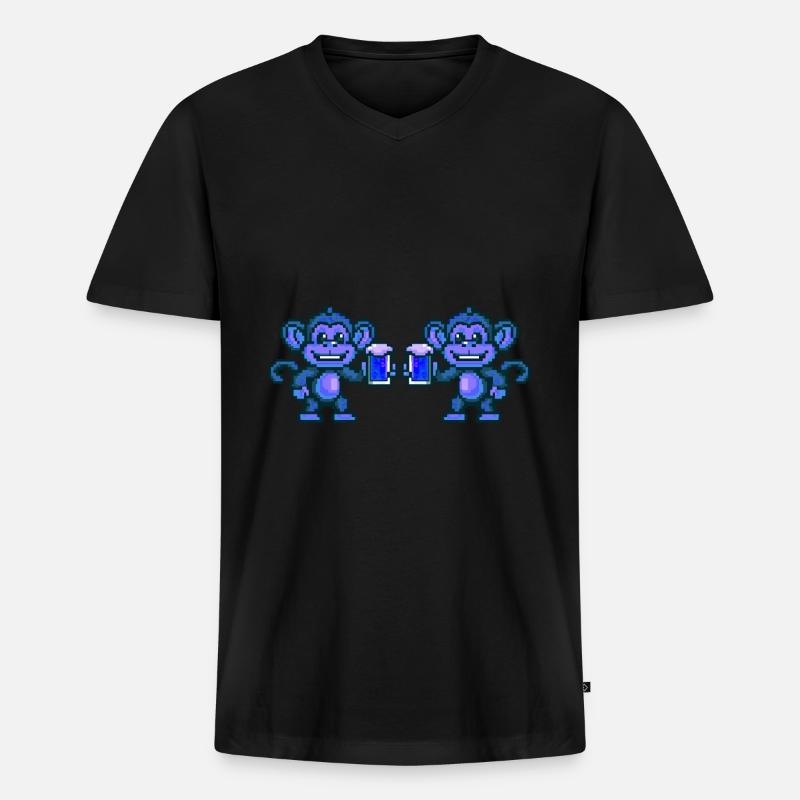 Affe Team Bier Party - Männer Premium Bio T-Shirt mit V-Ausschnitt - Schwarz