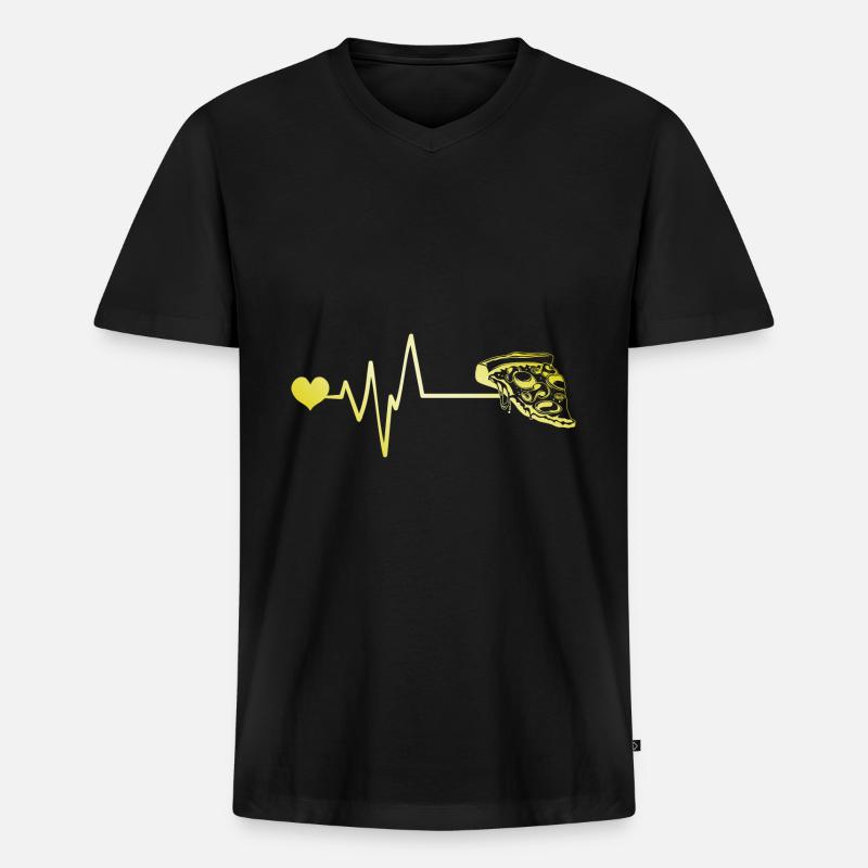 Pizza Puls Herz Liebe - Männer Premium Bio T-Shirt mit V-Ausschnitt - Schwarz