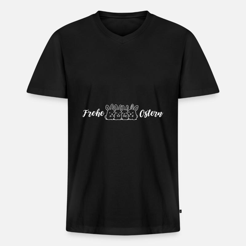 Frohe Ostern Hasen Lustig - Männer Premium Bio T-Shirt mit V-Ausschnitt - Schwarz