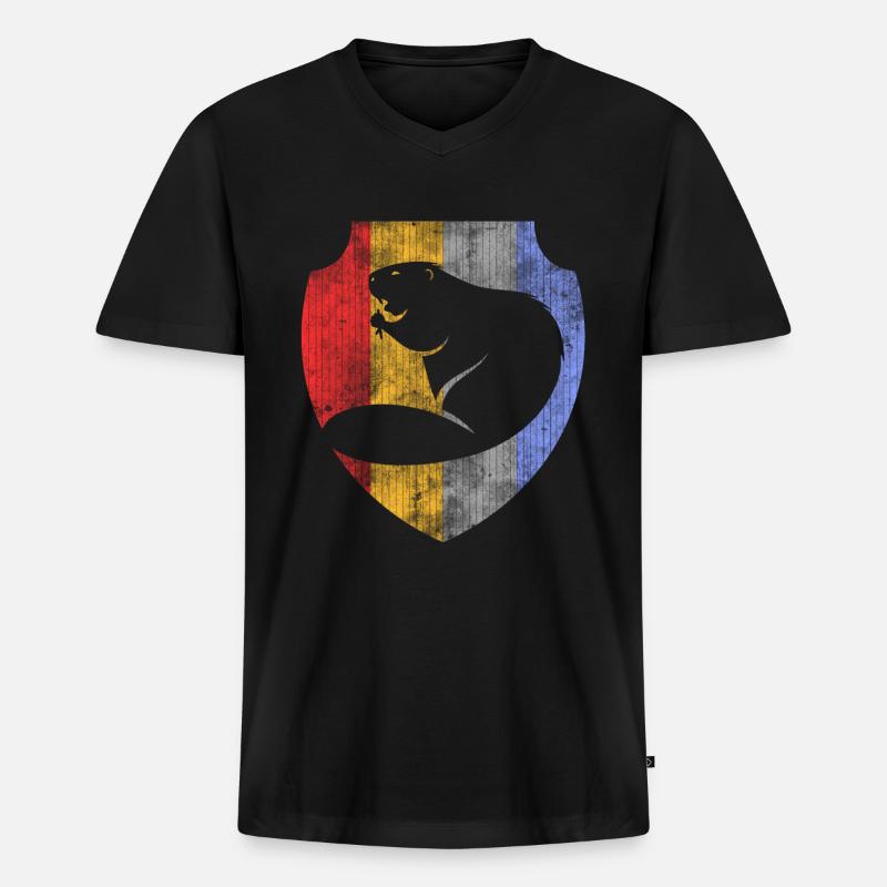 Biber - Männer Premium Bio T-Shirt mit V-Ausschnitt - Schwarz