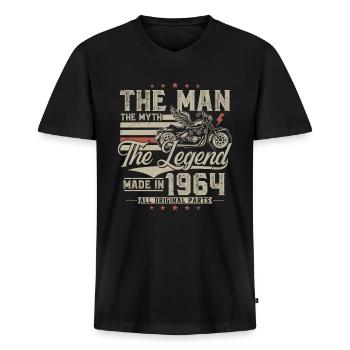 1964 Mann Mythos Legende Motorrad Biker - Männer Premium Bio T-Shirt mit V-Ausschnitt - Schwarz - Vorne - Nico (187cm)