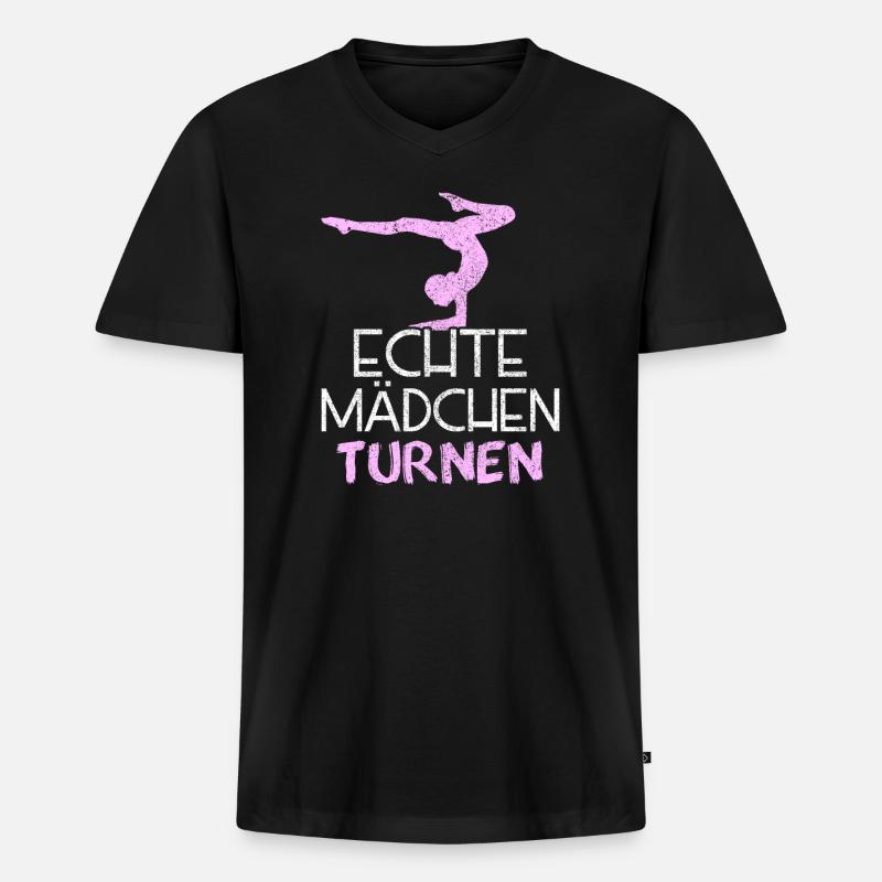 Echte Maedchen Turnen - Männer Premium Bio T-Shirt mit V-Ausschnitt - Schwarz