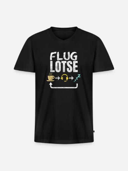 Fluglotse - Männer Premium Bio T-Shirt mit V-Ausschnitt - Schwarz