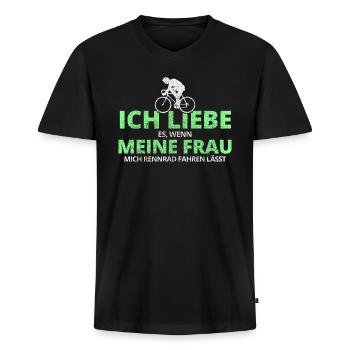 Fahrrad Rennrad Opa Papa Frau Lustig Rennradfahren - Männer Premium Bio T-Shirt mit V-Ausschnitt - Schwarz - Vorne - Nico (187cm)