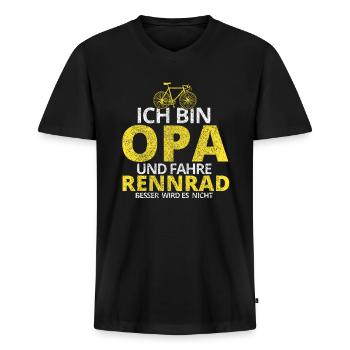 Opa Rennrad Fahrrad Grossvater Geschenkidee Lustig - Männer Premium Bio T-Shirt mit V-Ausschnitt - Schwarz - Vorne - Nico (187cm)