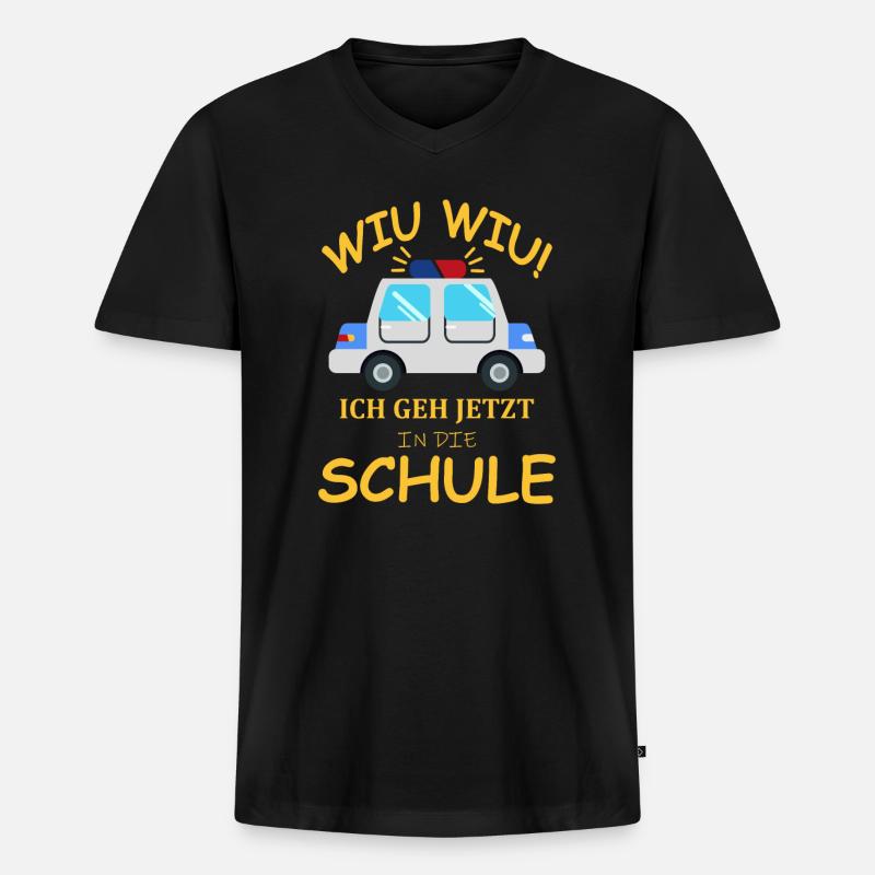 Einschulung Polizeiwagen Erstklässler Geschenkidee - Männer Premium Bio T-Shirt mit V-Ausschnitt - Schwarz