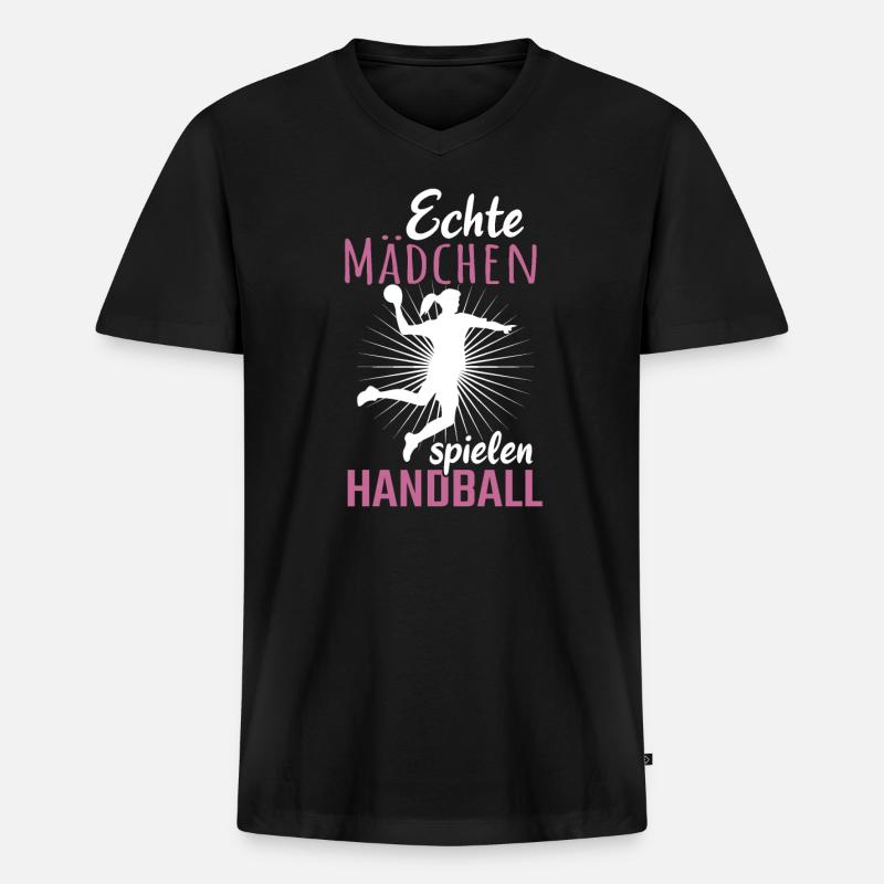 Echte Mädchen spielen Handball - Männer Premium Bio T-Shirt mit V-Ausschnitt - Schwarz