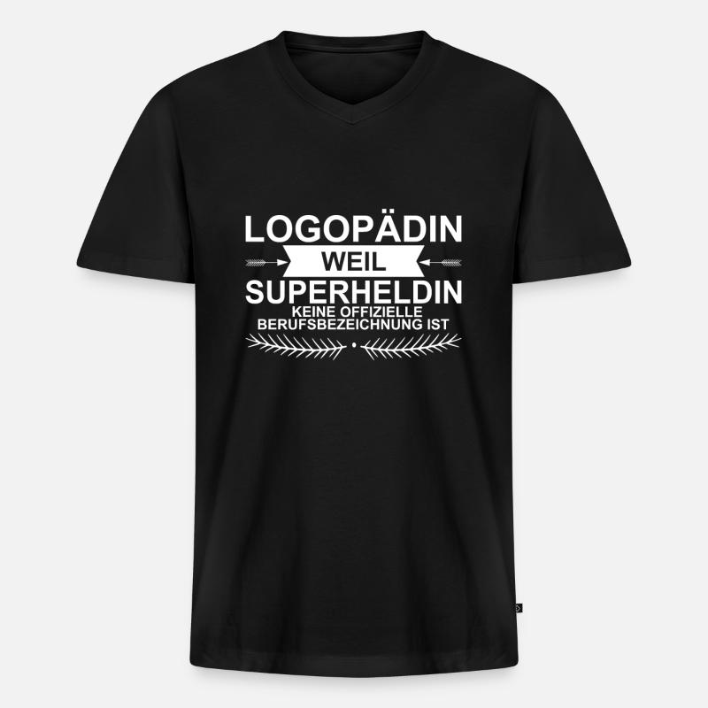 Logopädin Superheldin Geschenkidee - Männer Premium Bio T-Shirt mit V-Ausschnitt - Schwarz