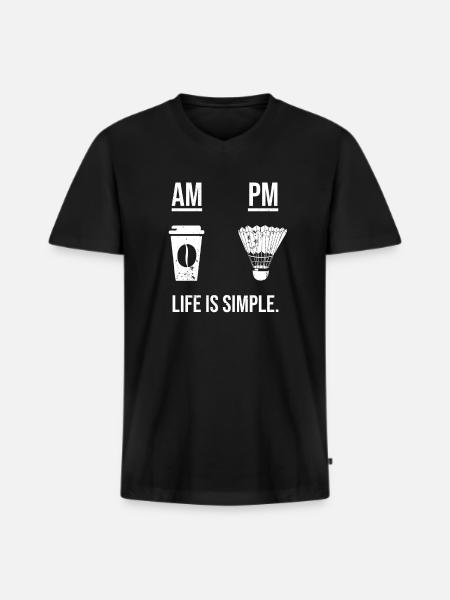 Badminton and coffee - Men's Premium Organic T-shirt with V-neck - black