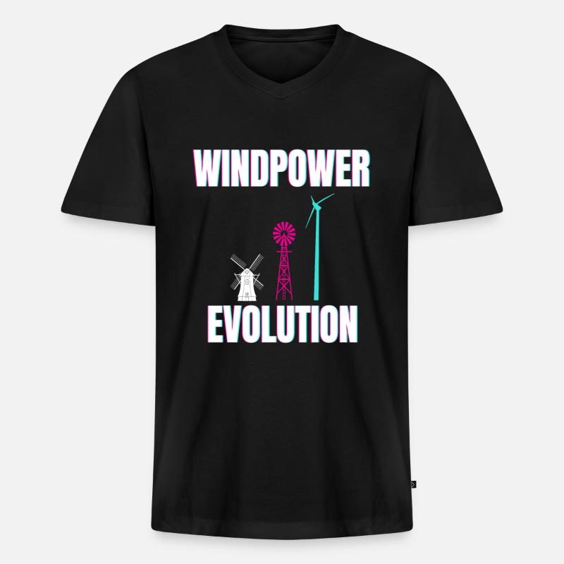 Windpower Evolution Windkraft Wind - Männer Premium Bio T-Shirt mit V-Ausschnitt - Schwarz