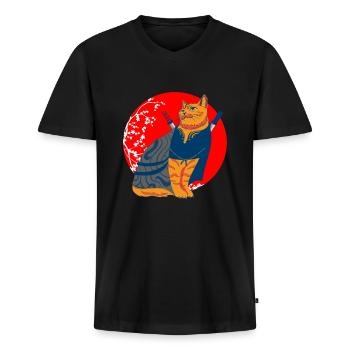 Samurai Japan Fighter Japanse Kunst - Mannen Premium Bio T-shirt met V-hals - zwart - Voor - Nico (187cm)