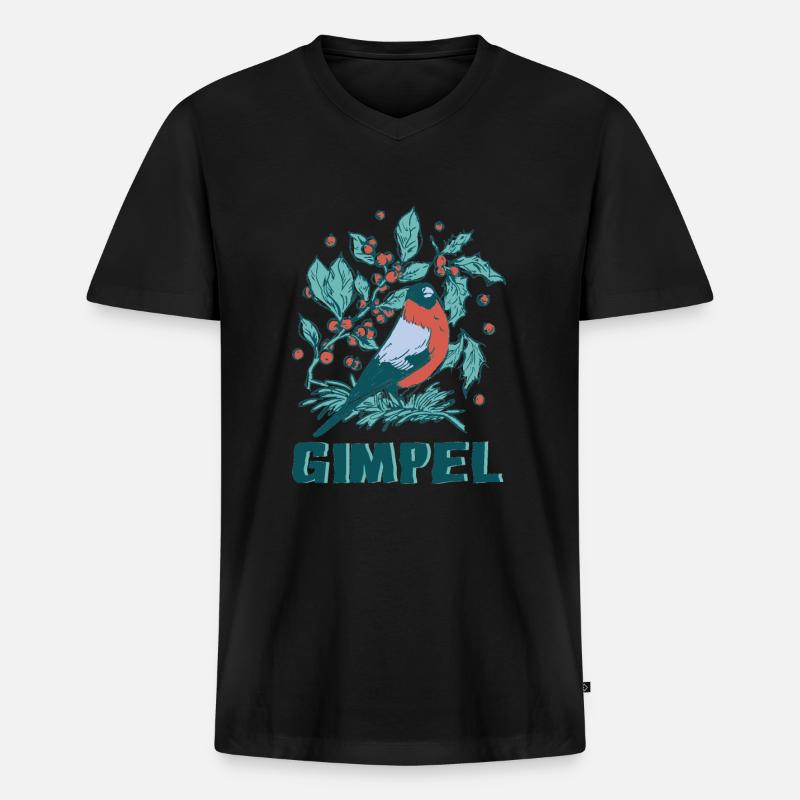Gimpel Vogel Dompfaff Blutfink - Männer Premium Bio T-Shirt mit V-Ausschnitt - Schwarz