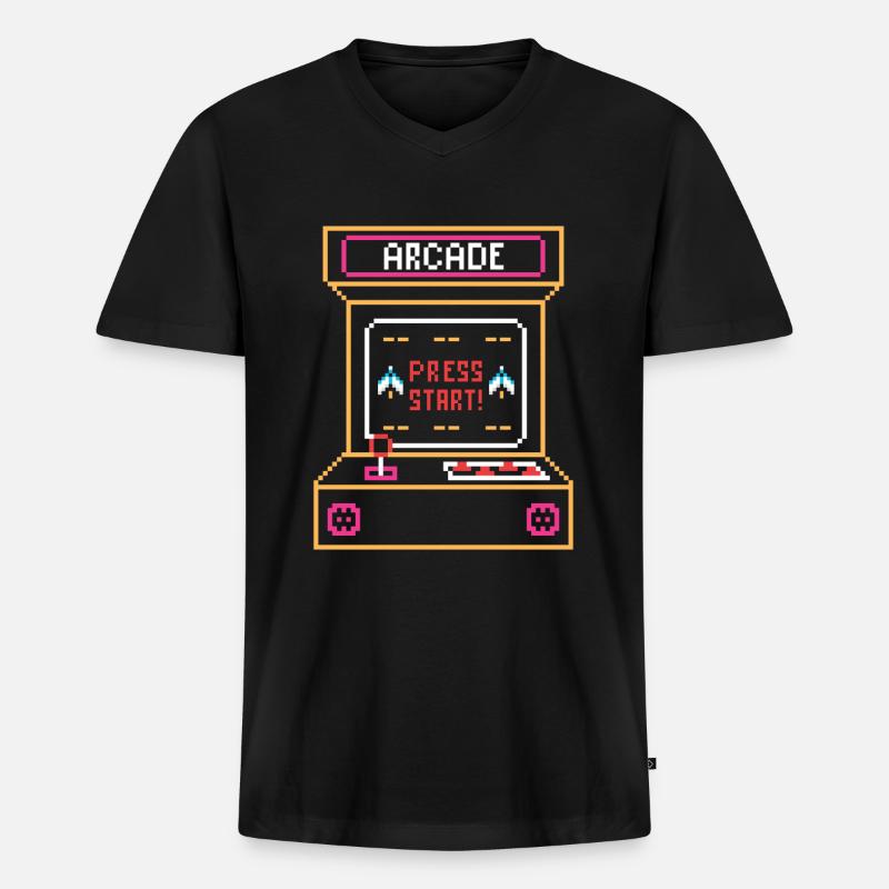Arcade Automat Retro - Männer Premium Bio T-Shirt mit V-Ausschnitt - Schwarz