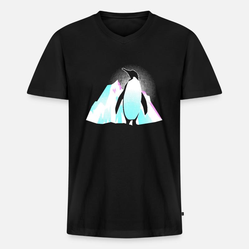 Pinguin Eisberg - Männer Premium Bio T-Shirt mit V-Ausschnitt - Schwarz