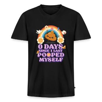 0 Days Since I Last Pooped Myself - Männer Premium Bio T-Shirt mit V-Ausschnitt - Schwarz - Vorne - Nico (187cm)