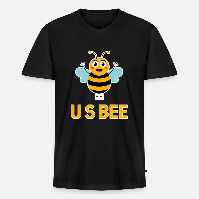 USBEE Biene Mit USB Stick - Männer Premium Bio T-Shirt mit V-Ausschnitt - Schwarz
