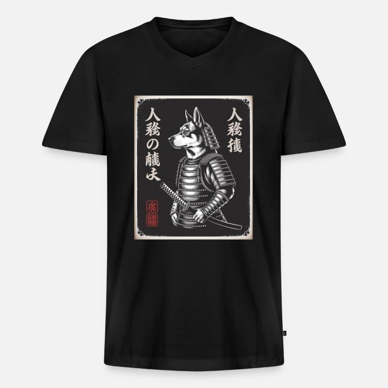 Hunde Samurai Im Japanischen Ukiyo-e - Männer Premium Bio T-Shirt mit V-Ausschnitt - Schwarz