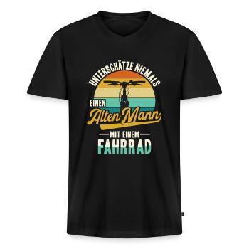 Fahrrad Fahrradfahrer Spruch Alten Mann Radfahrer - Männer Premium Bio T-Shirt mit V-Ausschnitt - Schwarz - Vorne - Nico (187cm)