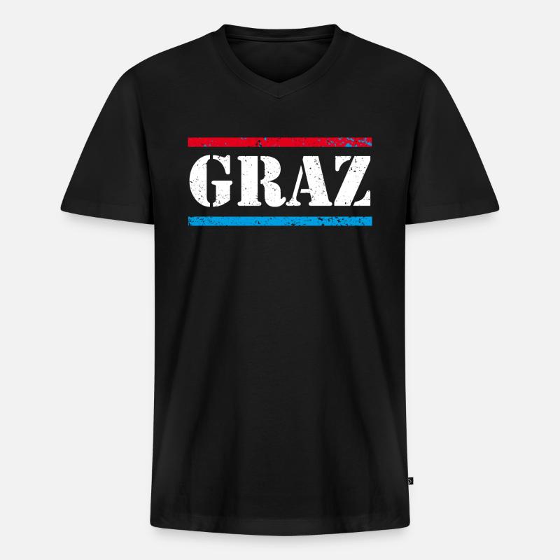 Graz - Männer Premium Bio T-Shirt mit V-Ausschnitt - Schwarz