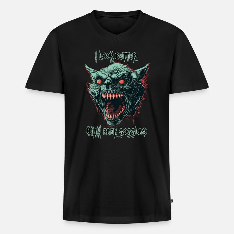 Dämonen-Ghul-Bierbrille - Männer Premium Bio T-Shirt mit V-Ausschnitt - Schwarz