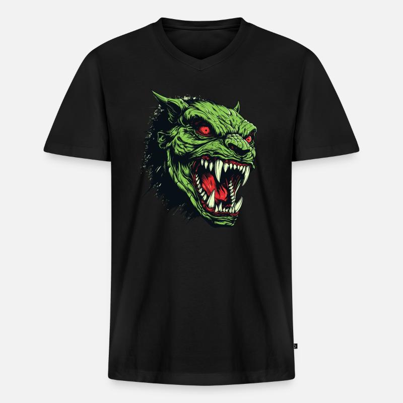 Orkkopf, Dämon, Ghul - Männer Premium Bio T-Shirt mit V-Ausschnitt - Schwarz