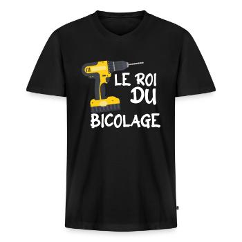 le roi du bricolage - Bricolage - T-shirt encolure en V Premium bio Homme - noir - Devant - Nico (187cm)