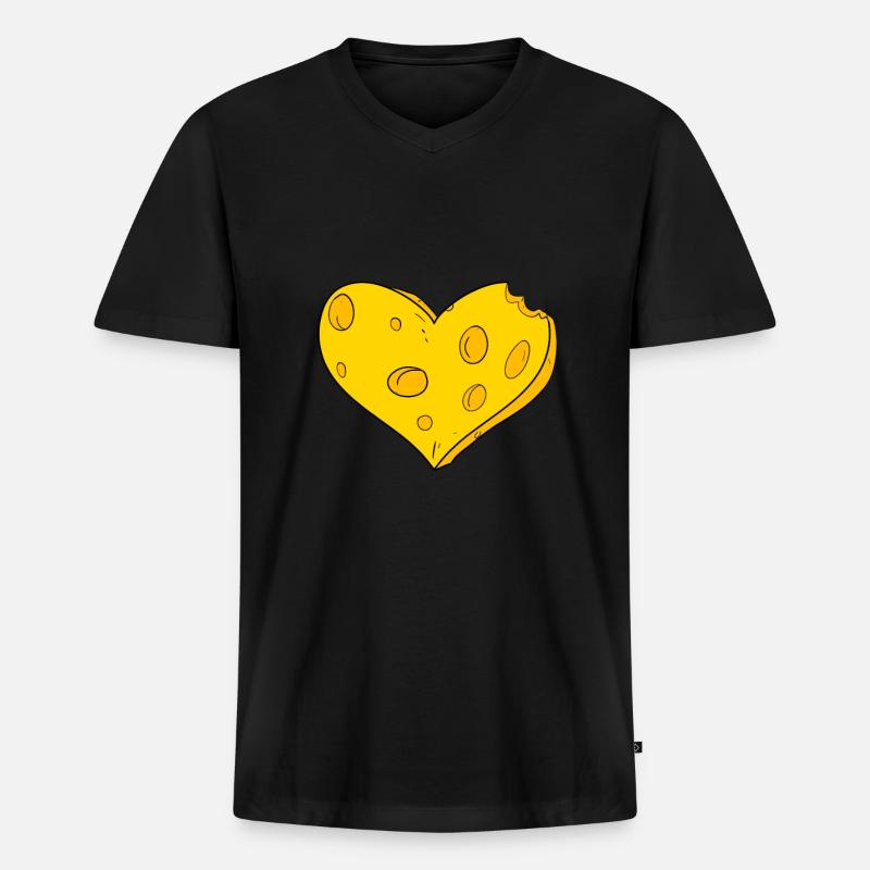 Käse Herz - Männer Premium Bio T-Shirt mit V-Ausschnitt - Schwarz