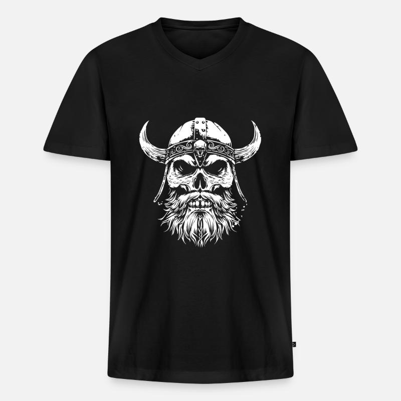 Wikinger Totenkopf Odin - Männer Premium Bio T-Shirt mit V-Ausschnitt - Schwarz