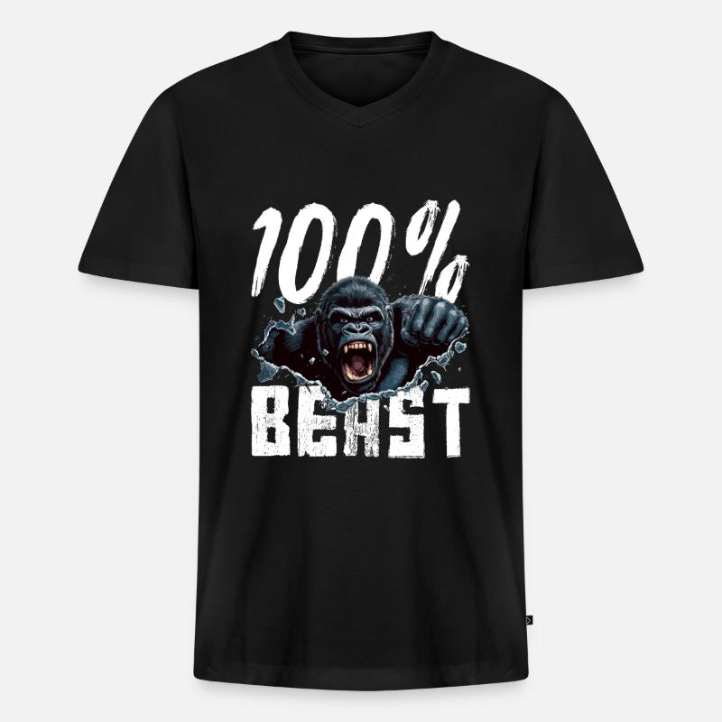 Gorilla Beast Power - Männer Premium Bio T-Shirt mit V-Ausschnitt - Schwarz