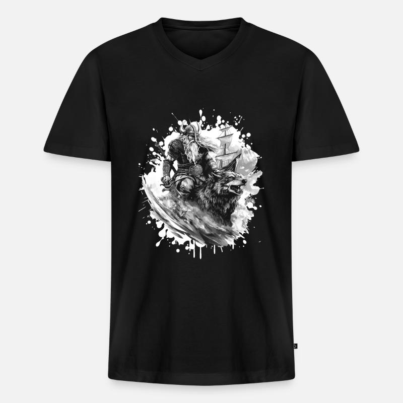 Wikinger Wolf Krieger Valhalla - Männer Premium Bio T-Shirt mit V-Ausschnitt - Schwarz