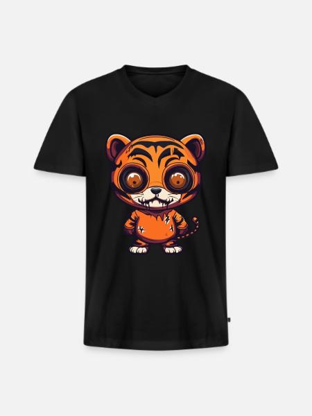 Tiger Halloween Lustig Zombie - Männer Premium Bio T-Shirt mit V-Ausschnitt - Schwarz