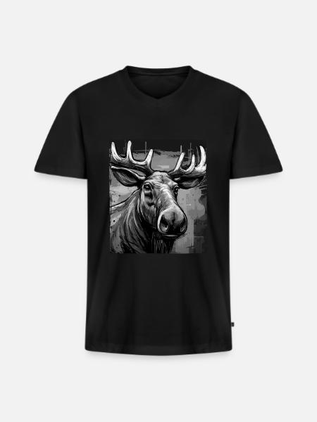 Moose Portrait - Men's Premium Organic T-shirt with V-neck - black