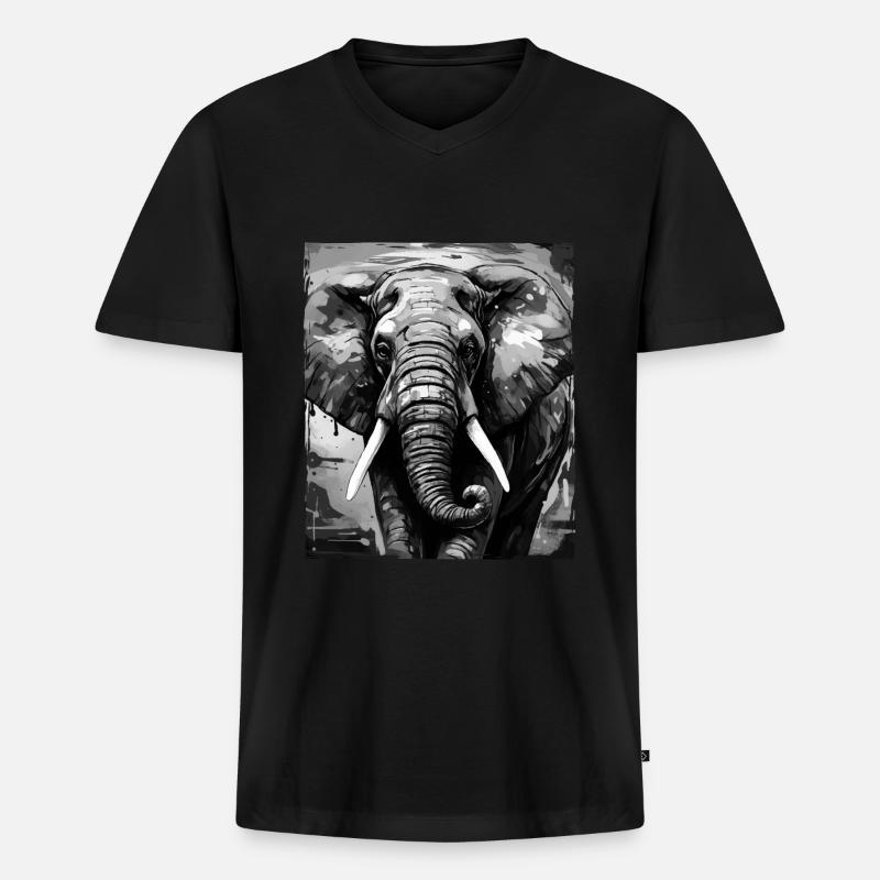 Elefant Porträt - Männer Premium Bio T-Shirt mit V-Ausschnitt - Schwarz