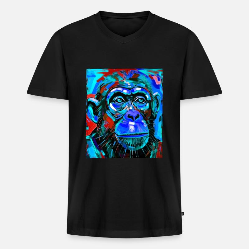 Affe Porträt - Männer Premium Bio T-Shirt mit V-Ausschnitt - Schwarz