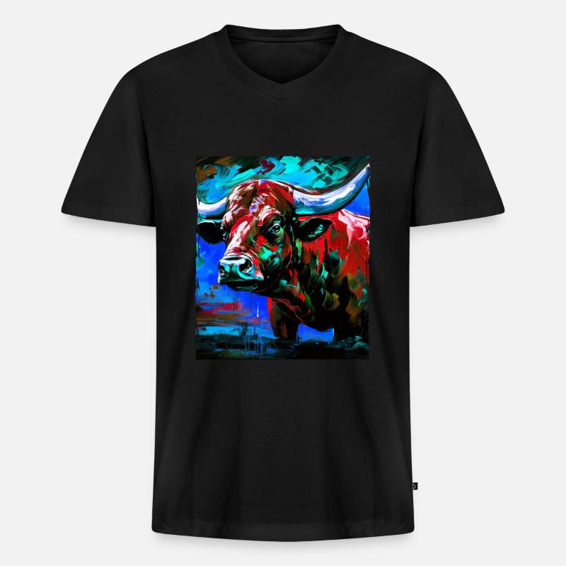 Bulle Porträt Taurus - Männer Premium Bio T-Shirt mit V-Ausschnitt - Schwarz