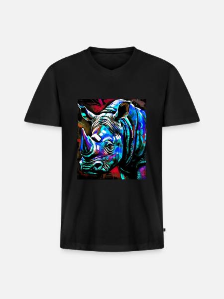 Rhinoceros Portrait - Men's Premium Organic T-shirt with V-neck - black