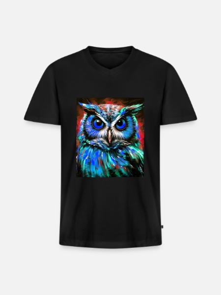 Owl Portrait - Men's Premium Organic T-shirt with V-neck - black