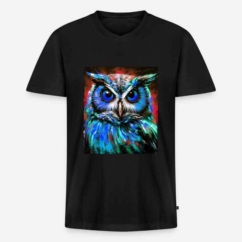 Eule Porträt - Männer Premium Bio T-Shirt mit V-Ausschnitt - Schwarz