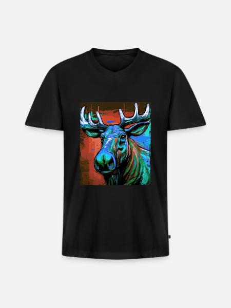 Moose Portrait - Men's Premium Organic T-shirt with V-neck - black