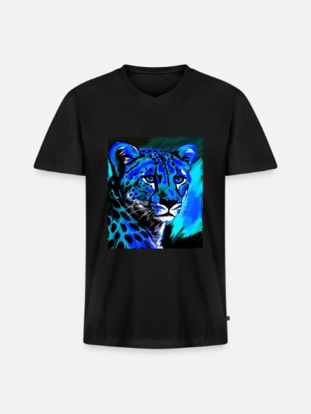 Cheetah Portrait - Men's Premium Organic T-shirt with V-neck - black