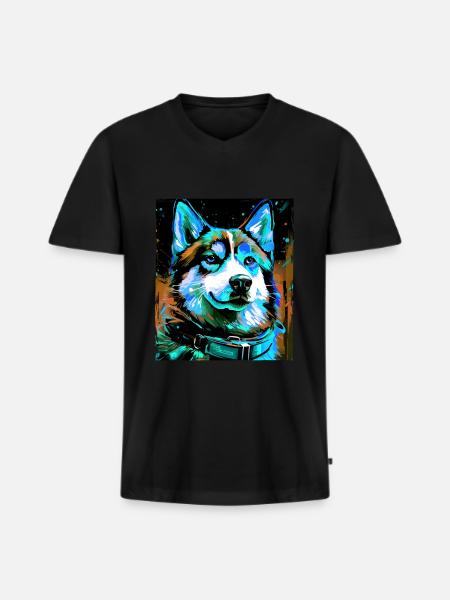 Husky Dog Portrait - Men's Premium Organic T-shirt with V-neck - black