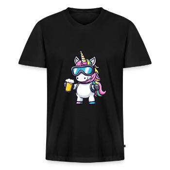 Licorne Après-Ski Bière Bande Dessinée - T-shirt encolure en V Premium bio Homme - noir - Devant - Nico (187cm)